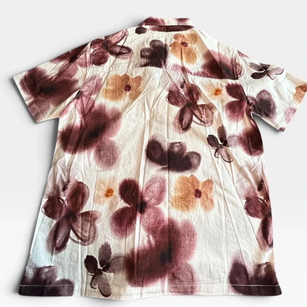 Common People Mens Floral Seersucker Short Sleeve Button Down Shirt Medium NWT